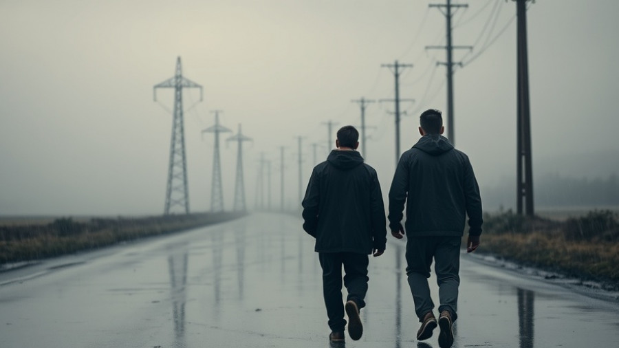 Three people on a rainy road during Hurricane Melissa's impact in Cuba.