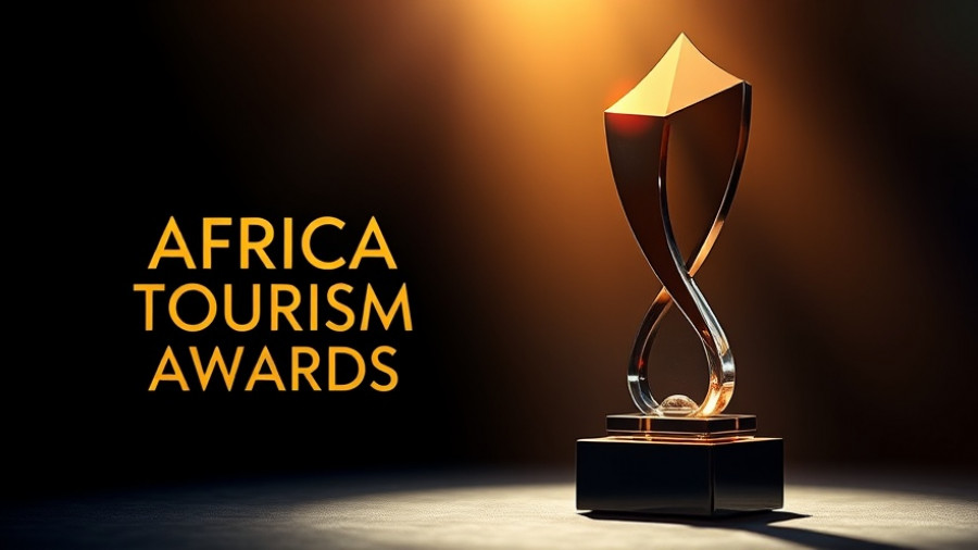 Best Travel Blog Africa Tourism Awards promotional poster with trophy, informational text.