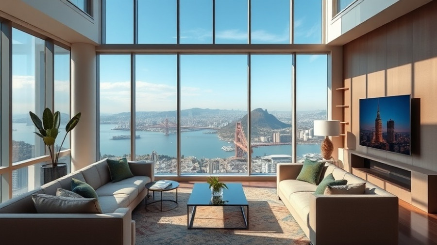 Luxurious living room with panoramic view of the highest home in SF.