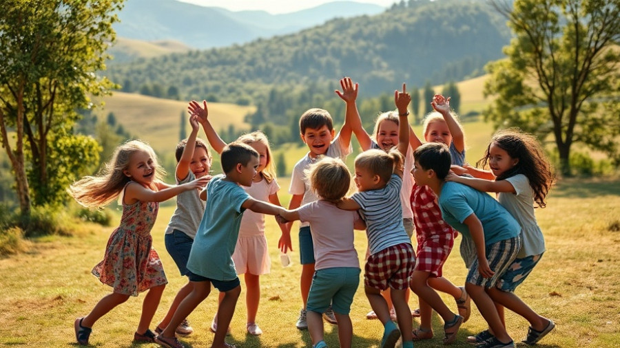Children playing in a circle outdoors, capturing unity in wartime Ukraine.