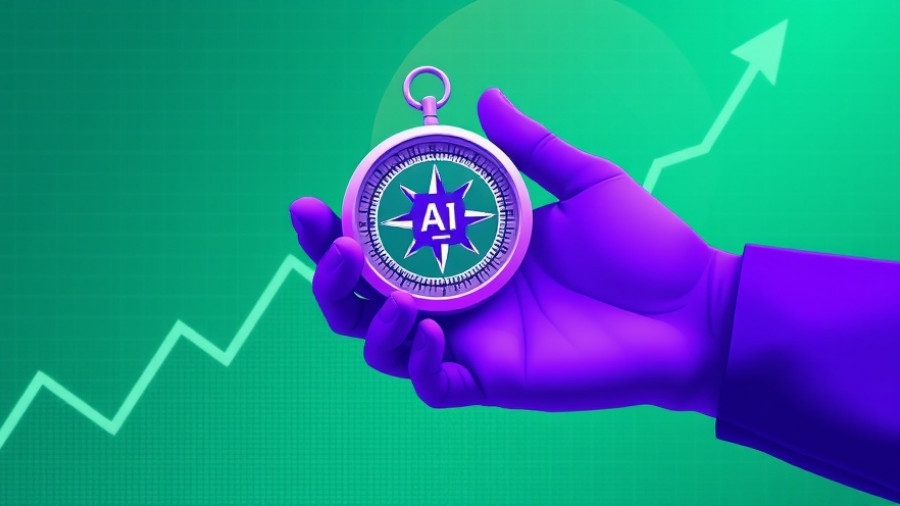 Abstract illustration of AI investment advice with hand holding compass.