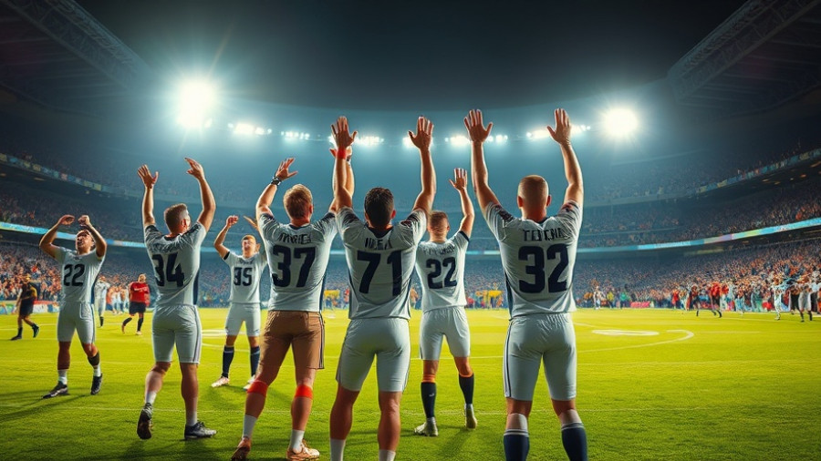 Christopher High Football Victory celebrated by players under stadium lights.