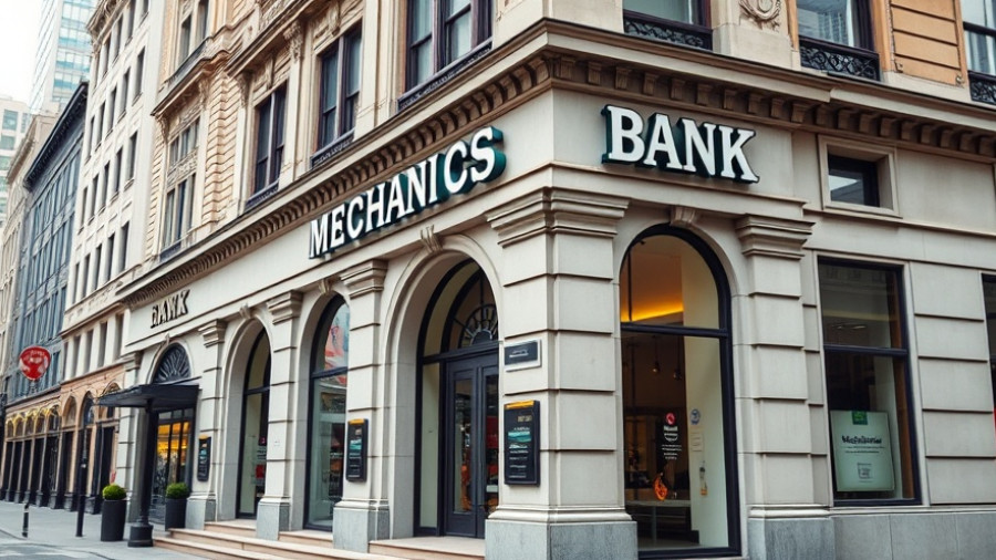 Mechanics Bank facade, Bay Area banking acquisitions theme.