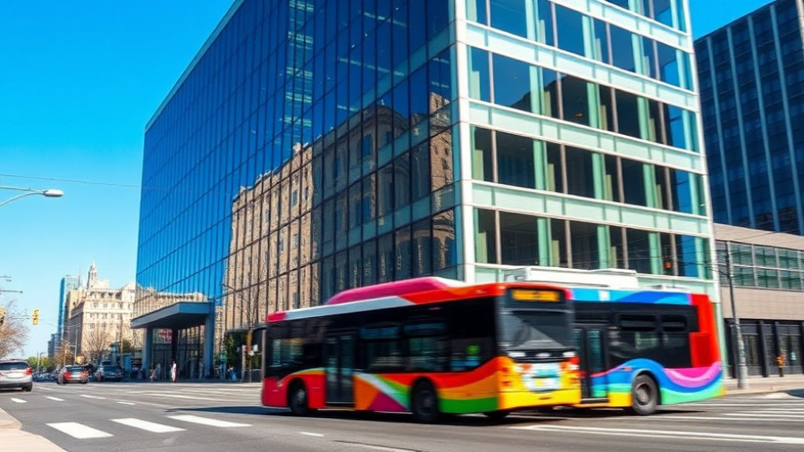 OpenAI Silicon Valley expansion, glass building with bus.