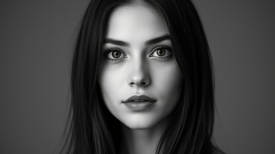Portrait of woman with long dark hair and neutral expression.