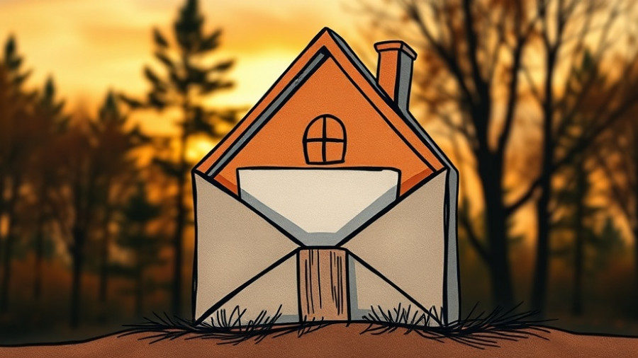 Creative illustration of a buyers' love letter in real estate inside a house-shaped envelope.