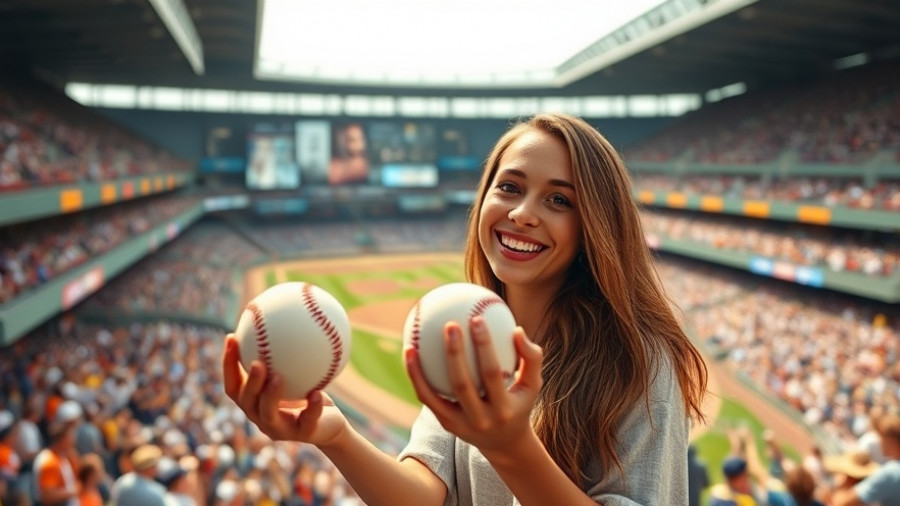 Meghan Roach catches Bo Bichette’s home run ball smiling in stadium.