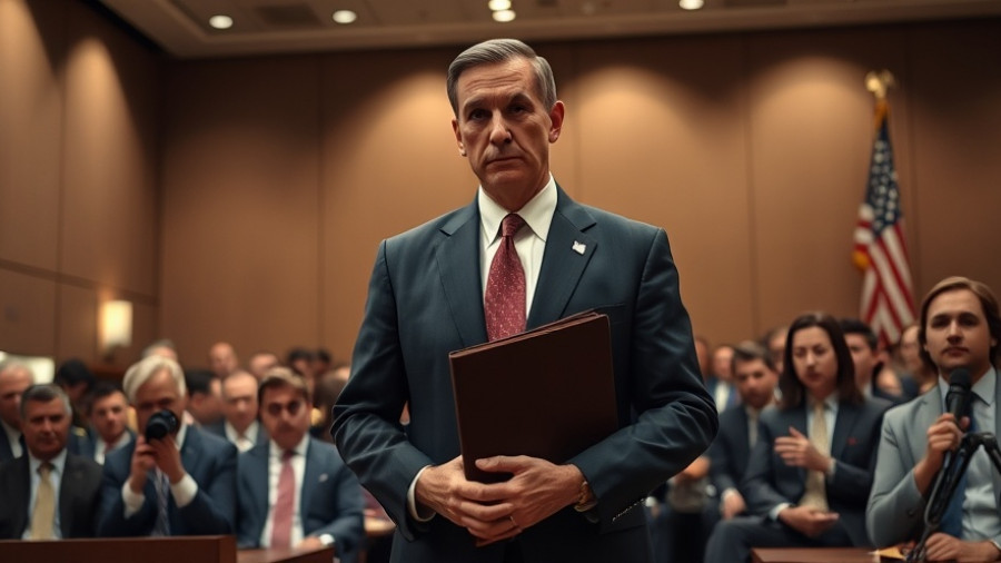 Man with folder at a press conference, hinting at investigations.
