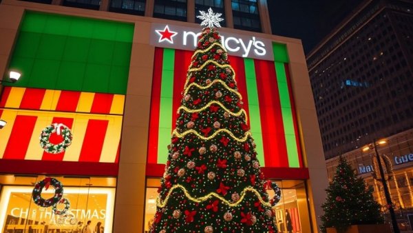 Macy's Union Square Christmas display with lights and decorations