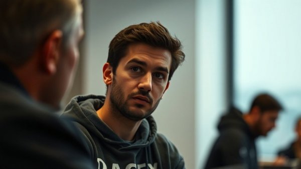 Thoughtful man in SpaceX hoodie discussing Elon Musk's Tesla pay package.