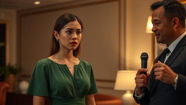 Miss Universe walkout incident emotional woman and speaker.