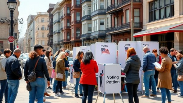 Latino Voters San Francisco Elections outdoor ballot drop-off scene.