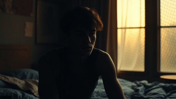 Somber young man reflecting in a dimly lit room with warm light through a window. Deportation of Venezuelans theme.