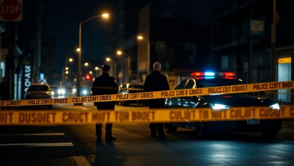 San Francisco gun violence incident scene with police at night.