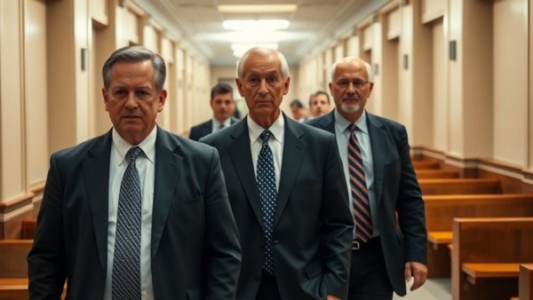 Two men in business attire walking in a courthouse for San Francisco local news.