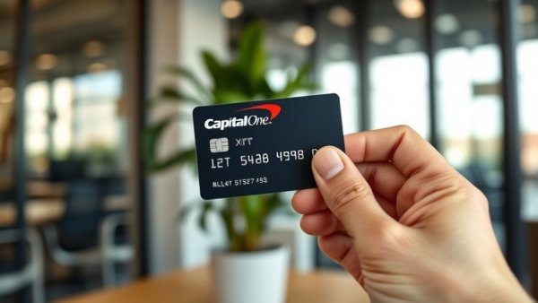 Capital One Venture X Business Card close-up in hand in an office setting.