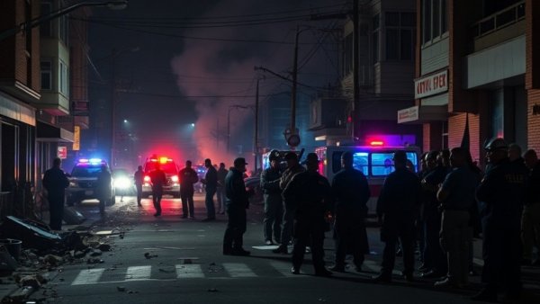 Emergency responders assess deadly blasts scene at night in India and Pakistan.