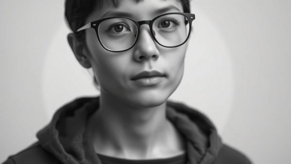Portrait of a person with glasses on a white background.