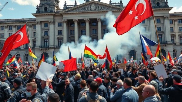 Protests Against Government Corruption in Mexico, large crowd in front of historic building.