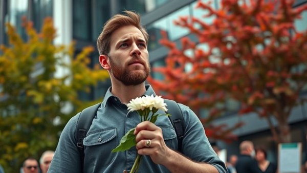 Protestor holding white flower during Temporary Protected Status demonstration.