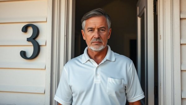 Middle-aged man in white polo shirt with serious expression in doorway, Bolsonaro's arrest.