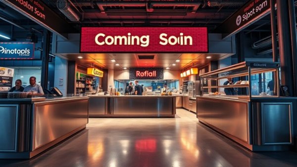 Empty food stall at Saluhall with "Coming Soon" sign.