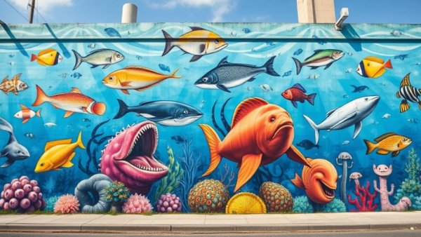 San Francisco local news: Vibrant marine mural on city wall.
