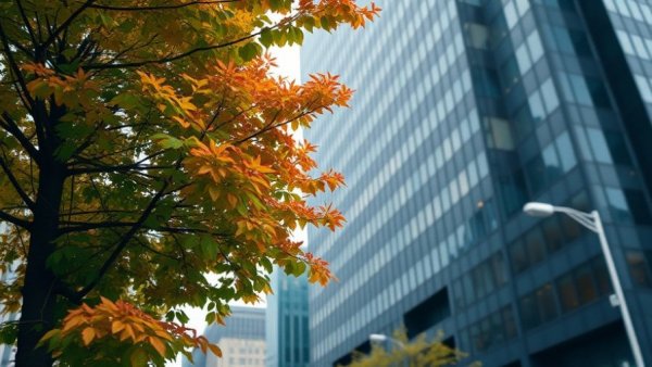 Urban office building and foliage during Muni Central Subway closure.