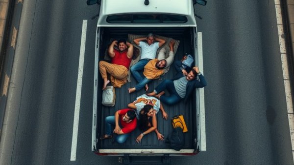 Overhead view of a truck with people lying inside, Alejandro Cartagena AI Art