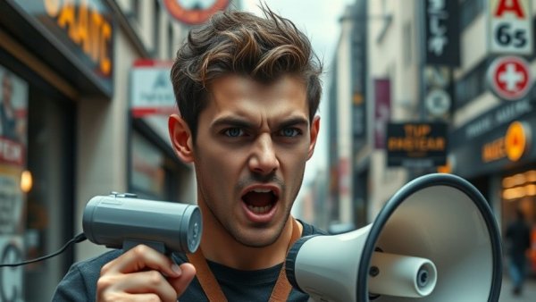 Protester with megaphone during OpenAI office lockdown