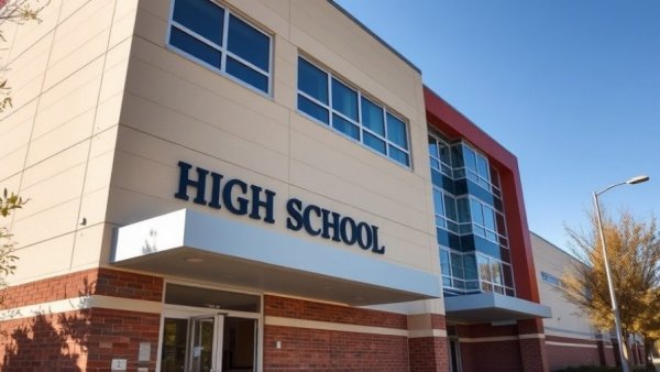 Burton High School entrance and sign under a clear sky.