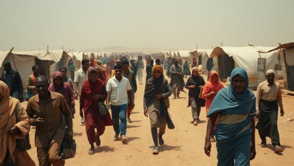 Group in refugee camp symbolizing U.S. Immigration Applications Pause.