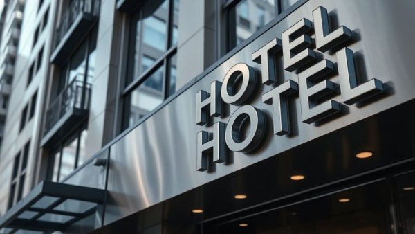 Close-up of San Francisco hotel exterior sign signaling market recovery.
