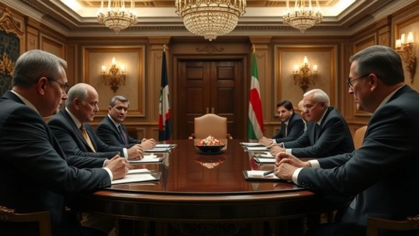 Diplomatic talks in elegant setting for Russia Ukraine peace negotiations.