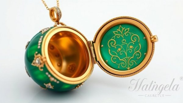 Elegant green and gold Fabergé egg locket with intricate design.