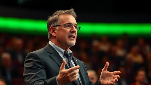 Speaker discussing Salesforce rebrand at Agentforce event.