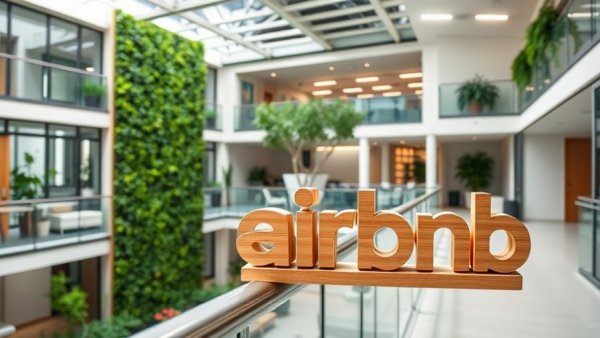 Airbnb logo in modern office atrium for FIFA World Cup 2026.