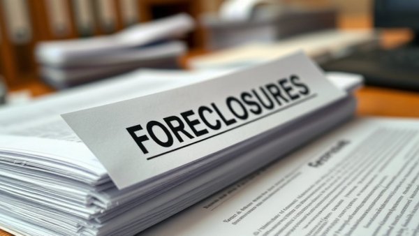 Close-up of foreclosure documents related to East Bay office property foreclosures on a desk.