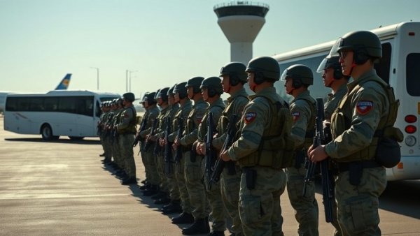 Military personnel overseeing detainees on tarmac, Trump Guantanamo immigration ruling.