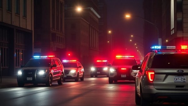 Waymo police standoff scene with flashing lights at night.