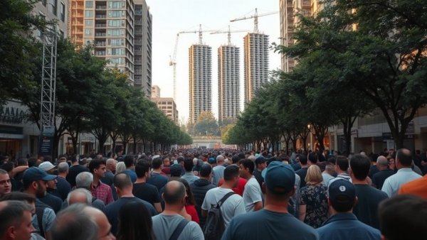 Crowd observing scene in Hong Kong during urban event.