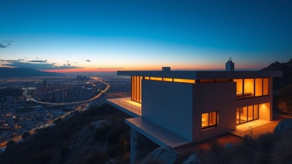 Modern minimalist house in San Francisco at twilight.