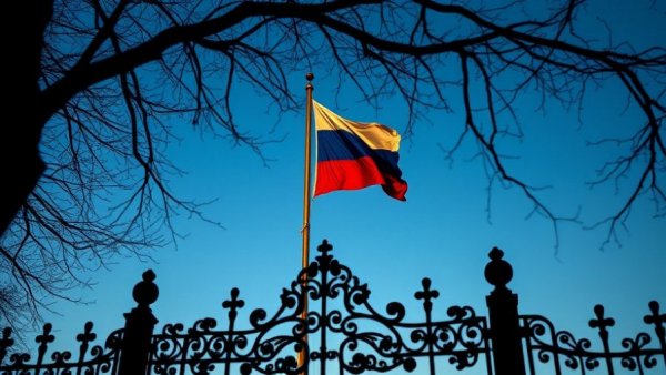 Russian flag behind fence under blue sky, Mexico Russian spies.