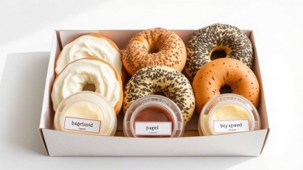 Assorted bagels with labeled spreads highlighting Forkable AI-generated food images controversy.