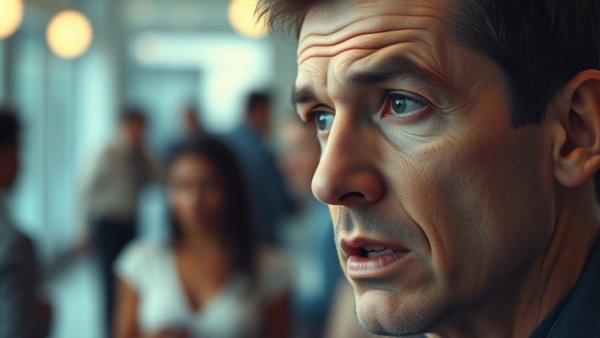 Close-up of a man speaking in a dimly lit indoor setting.