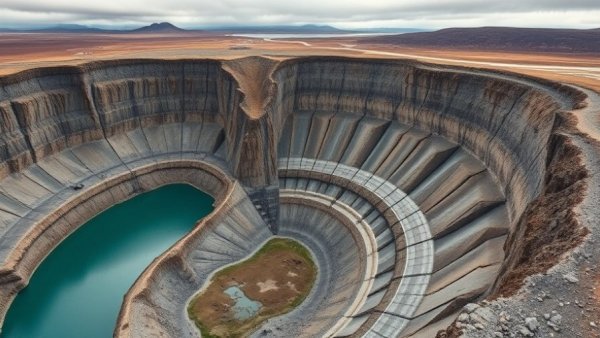 Aerial view of an inactive diamond mine in the Northwest Territories.