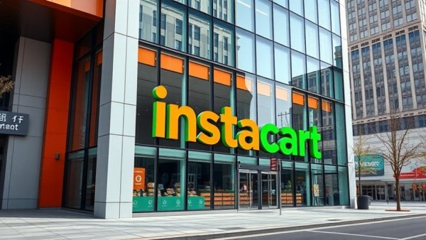 Instacart logo on building facade, dynamic pricing Instacart context.