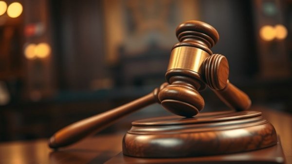 Judge's gavel representing justice in courtroom setting.