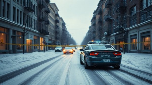 Brown University shooting scene with police car and caution tape.