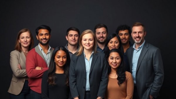 Portraits of four professionals in stylish attire.